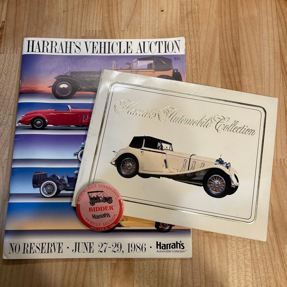 Vintage Harrahs Automobile Collection 1986 Auction Catalog 1984 Bidder Pin Set